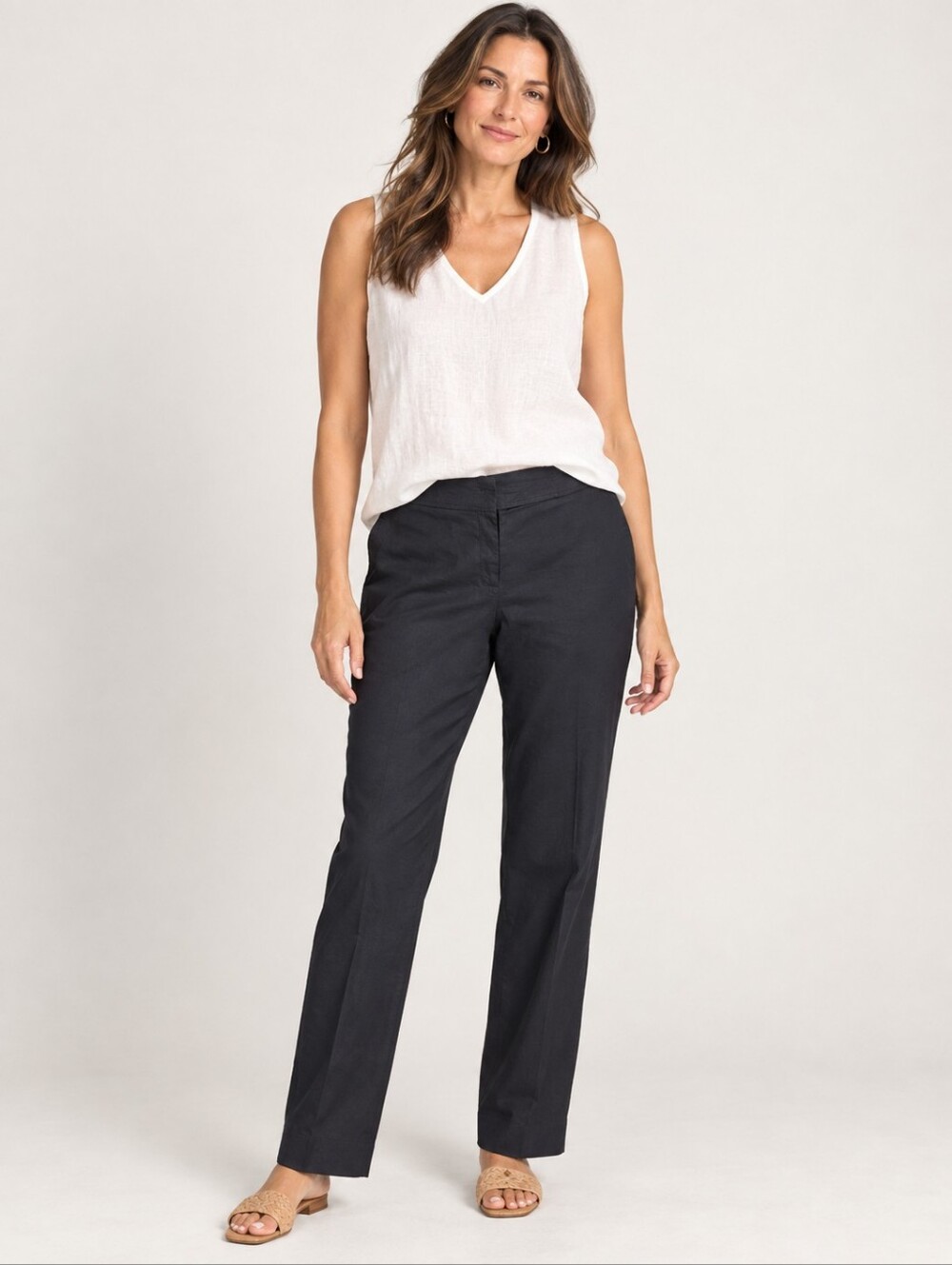 ❤️ EILEEN FISHER ITALIAN LINEN BLEND STRAIGHT LEG PANTS / TROUSERS, 14 (32)